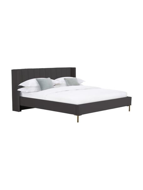 Gestoffeerd fluwelen bed Dusk, Bekleding: polyester fluweel, Frame: massief grenenhout, FSC-g, Poten: gepoedercoat metaal, Fluweel antraciet, B 140 x L 200 cm