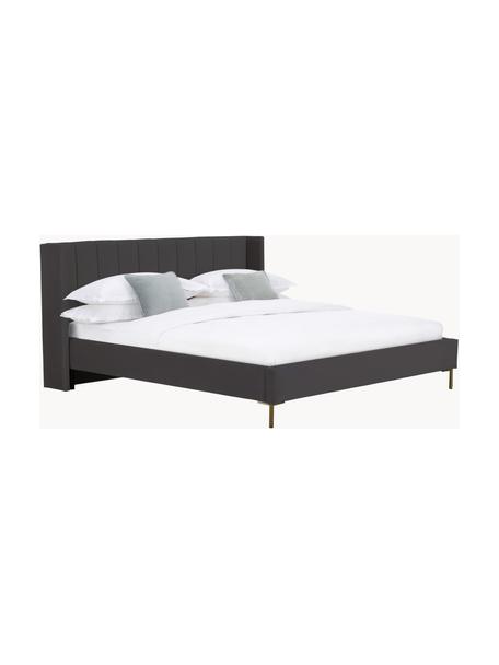 Gestoffeerd fluwelen bed Dusk, Bekleding: polyester fluweel, Frame: massief grenenhout, FSC-g, Poten: gepoedercoat metaal, Fluweel antraciet, B 140 x L 200 cm