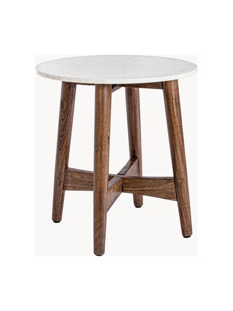 Kulatý odkládací stolek s mramorovou deskou Albany, Bílá, mramorovaná, akáciové dřevo, Ø 52 cm, V 55 cm