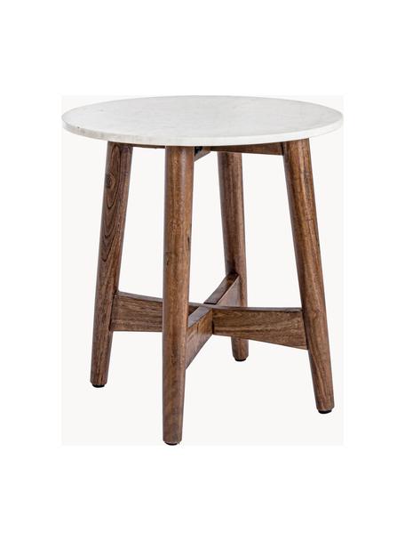 Mesa auxiliar redonda Sylvester, tablero de mármol, Tablero: mármol, Patas: madera de acacia, Mármol blanco, madera de acacia, Ø 52 x Al 55 cm