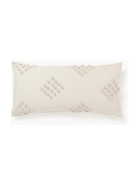 Taie d'oreiller en percale de coton avec ornementation tuftée Fia, 2 pièces, Beige clair, larg. 40 x long. 80 cm