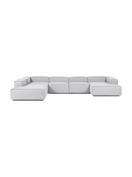 Sofa modułowa Lennon, Tapicerka: 100% poliester Dzięki tka, Stelaż: lite drewno, sklejka, Nogi: tworzywo sztuczne, Jasnoszara tkanina, S 418 x W 68 cm, lewostronna