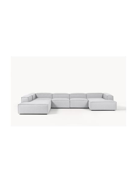 Sofa modułowa Lennon, Tapicerka: 100% poliester Dzięki tka, Stelaż: lite drewno, sklejka, Nogi: tworzywo sztuczne, Jasnoszara tkanina, S 418 x G 269 cm,  lewostronna
