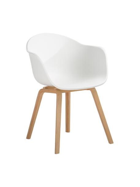 Krzesło z podłokietnikami z tworzywa sztucznego Claire, Nogi: drewno bukowe, Siedzisko: biały Nogi: drewno bukowe, S 60 x G 54 cm