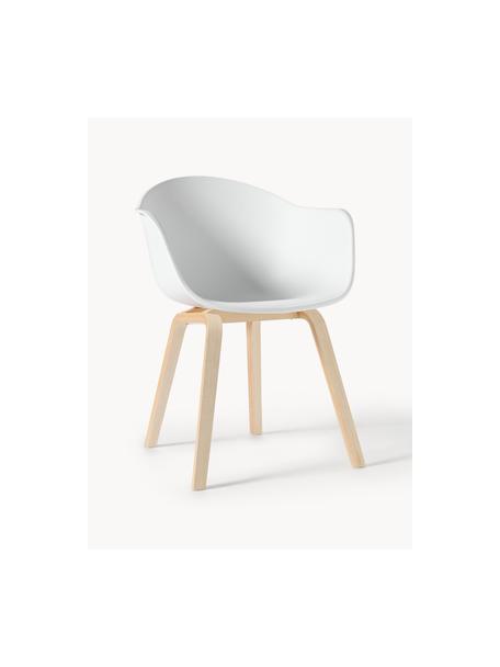 Silla con reposabrazos de plástico Claire, Asiento: plástico, Patas: madera con chapado en mad, Blanco, madera de haya, An 60 x F 54 cm