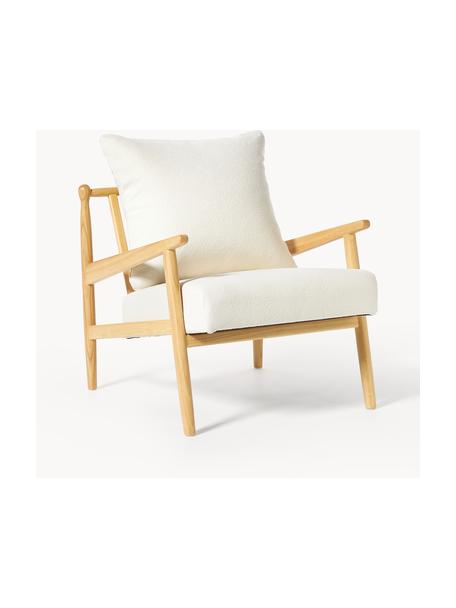 Sillón en tejido bouclé Mikkel, Tapizado: tejido bouclé (100% polié, Bouclé blanco Off White, madera de caucho pintado, An 66 x F 77 cm