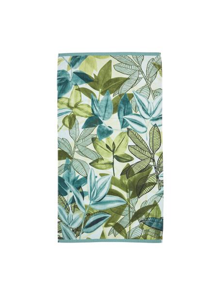 Strandlaken Jungle Vibe met bladpatroon van biokatoen, Blauw- en groentinten, met een bladpatroon, B 100 x L 180 cm