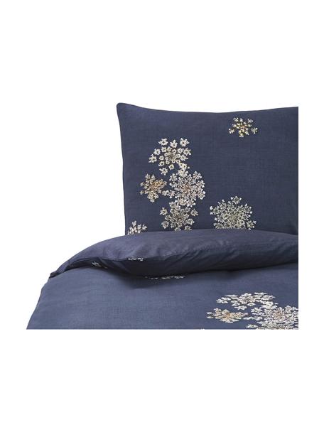 Baumwollsatin-Bettwäsche Lauren mit Blüten-Muster, Webart: Satin Baumwollsatin wird , Dunkelblau, 135 x 200 cm + 1 Kissen 80 x 80 cm