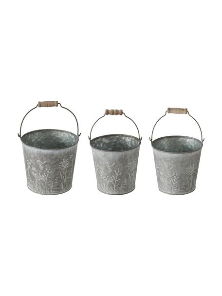 Set de maceteros pequeños Silene, 3 uds., Asa: madera, Zinc, Set de diferentes tamaños