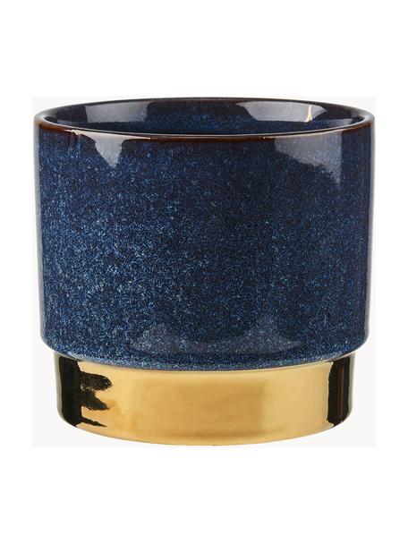 Plantenpot Golden Touch van keramiek, Keramiek, Blauw, goudkleurig, Ø 15 x H 13 cm