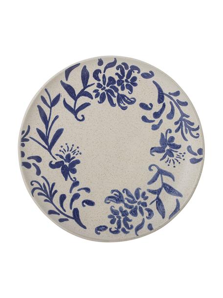 Platos llanos pintados artesanalmente Petunia, 6 uds., Gres, Beige, tonos azules, Ø 24 cm