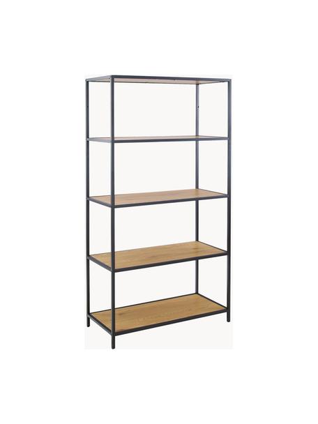 Estantería Seaford, Estantes: tablero de fibras de dens, Estructura: metal con pintura en polv, Beige en look madera, negro, An 77 x Al 150 cm