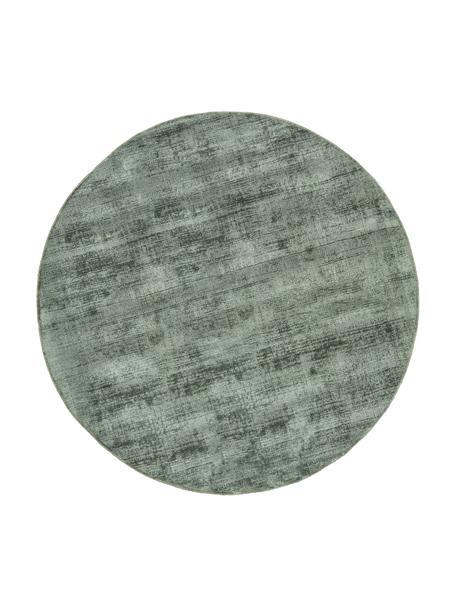 Rond viscose vloerkleed Jane, handgeweven, Onderzijde: 100% katoen Het in dit pr, Groen, Ø 200 cm (maat L)