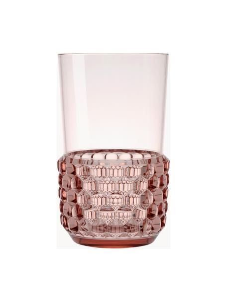 Bicchieri acqua con motivo strutturato Jellies 4 pz, Plastica, Rosa chiaro, Ø 9 x Alt. 15 cm, 600 ml