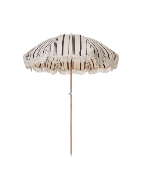 Pruhovaný slnečník so strapcami Retro, Čierna, lomená biela, Ø 180 x V 230 cm