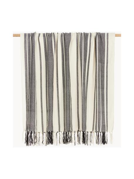 Pléd z recyklovaného polyesteru Lines, 100 % recyklovaný polyester, s certifikátem GRS, Černá, bílá, proužky, Š 130 cm, D 170 cm