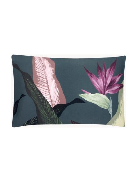 Baumwollsatin-Kissenbezug Flora in Dunkelgrau, 65 x 100 cm, Webart: Satin Fadendichte 210 TC,, Petrol, Mehrfarbig, B 65 x L 100 cm