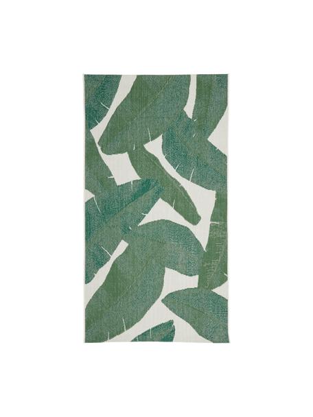 Koberec do interiéru/exteriéru s listovým vzorom Jungle, 86 % polypropylén, 14 % polyester, Krémovobiela, zelená, Š 80 x D 150 cm (veľkosť XS)
