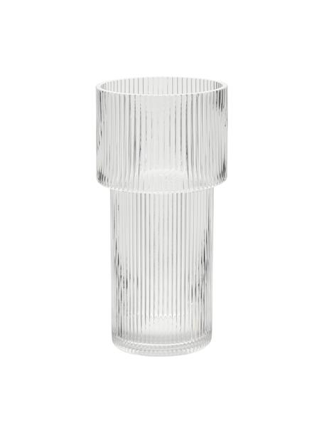 Glas-Vase Lija mit geriffelter Oberfläche, Glas, Transparent, Ø 14 x H 30 cm