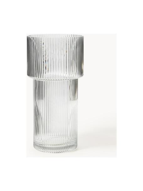 Glas-Vase Lija mit geriffelter Oberfläche, Glas, Transparent, Ø 14 x H 30 cm