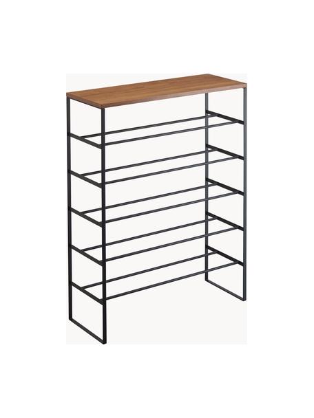 Schoenenkast Tower met haken, Frame: gepoedercoat staal, Tafelblad: MDF, Zwart, donker hout, B 66 x H 87 cm