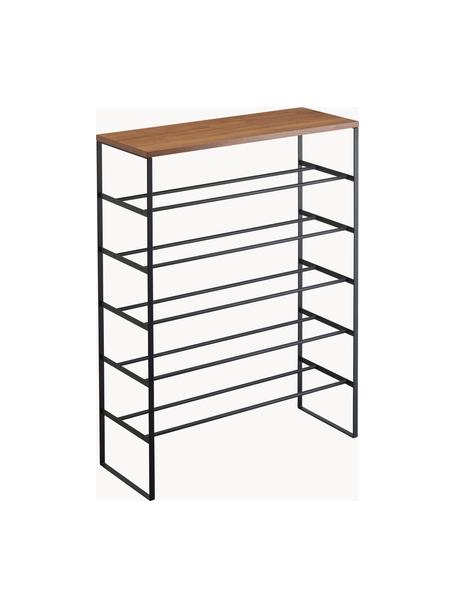 Schoenenkast Tower, Frame: gepoedercoat staal, Tafelblad: MDF, Zwart, donker hout, B 66 x H 87 cm