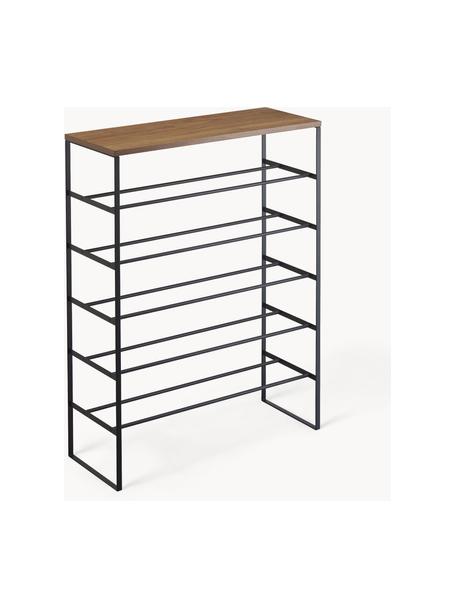 Schoenenkast Tower, Frame: gepoedercoat staal, Tafelblad: MDF, Zwart, donker hout, B 66 x H 87 cm