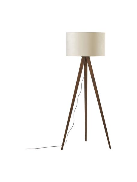 Lampadaire trépied scandi avec abat-jour en velours Jake, Couleur crème, brun, Ø 60 x haut. 150 cm