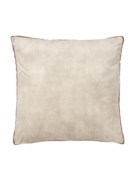 Cojín de terciopelo con ribete Tia, con relleno, Funda: 100% poliéster (terciopel, Terciopelo beige, An 40 x L 40 cm