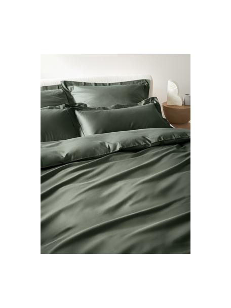 Saténová posteľná bielizeň z organickej bavlny so širokým lemom Premium, Tmavozelená, 135 x 200 cm + 1 vankúš 80 x 80 cm