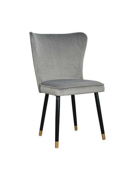 Krzesło tapicerowane z aksamitu Monti, Tapicerka: aksamit (100% poliester), Nogi: drewno naturalne, fornir, Aksamitny szary, S 55 x G 66 cm