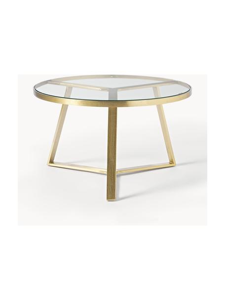 Runder Couchtisch Fortunata, Tischplatte: Glas, gehärtet, Gestell: Metall, gebürstet, Transparent, Goldfarben, Ø 70 x H 40 cm