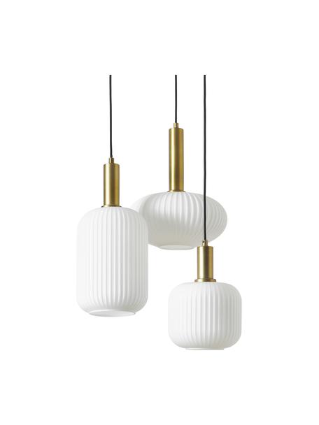 Suspension grappe en verre opalescent Candela, Blanc, couleur laitonnée, larg. 49 x prof. 45 cm
