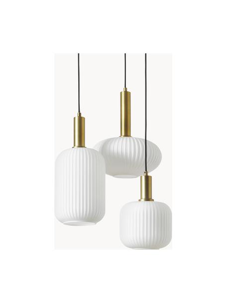 Lámpara de techo cluster de vidrio opalino Candela, Cable: cubierto en tela, Blanco, dorado, An 49 x F 29 cm