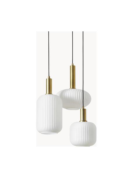 Cluster hanglamp Candela van opaalglas, Decoratie: vermessingd metaal, Wit, goudkleurig, B 49 x H 29 cm