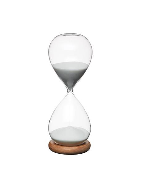 Presýpacie hodiny zo skla Natural, Priehľadná, biela, akáciové drevo, Ø 8 x V 22 cm