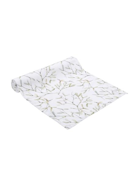 Tafelloper Fairytale met maretak patroon, 100% polyester, Gebroken wit, groentinten, B 40 x L 145 cm