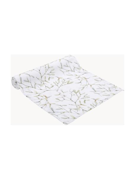 Tafelloper Fairytale met maretak patroon, 100% polyester, Wit, groentinten, B 40 x L 145 cm