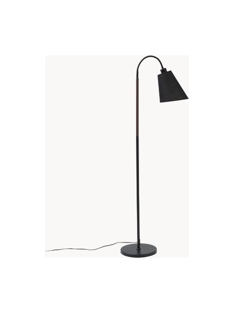 Leeslamp Ljusdal met houten decoratie, Lampenkap: stof, Lampvoet: gecoat metaal, Decoratie: walnoothout, Zwart, walnoothout, H 140 cm