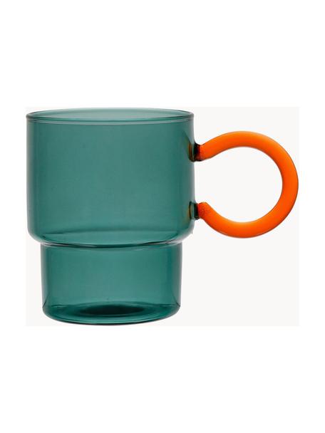 Sklenená šálka The Belle, 2 ks, Sklo, Petrolejová, oranžová, Ø 13 x V 10 cm, 330 ml