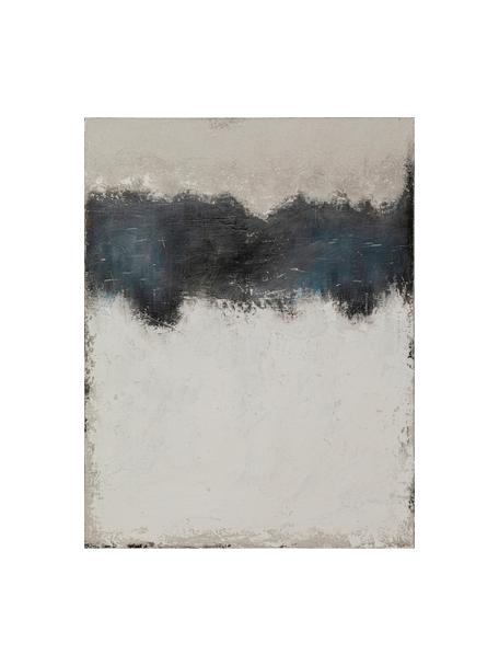 Handbeschilderde canvasdoek Mare, Frame: dennenhout, Wit, zwart, B 90 x H 120 cm