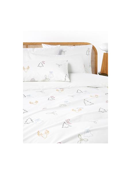 Housse de couette en percale de coton avec broderie de Noël Elvien, Blanc, multicolore, larg. 140 x long. 200 cm