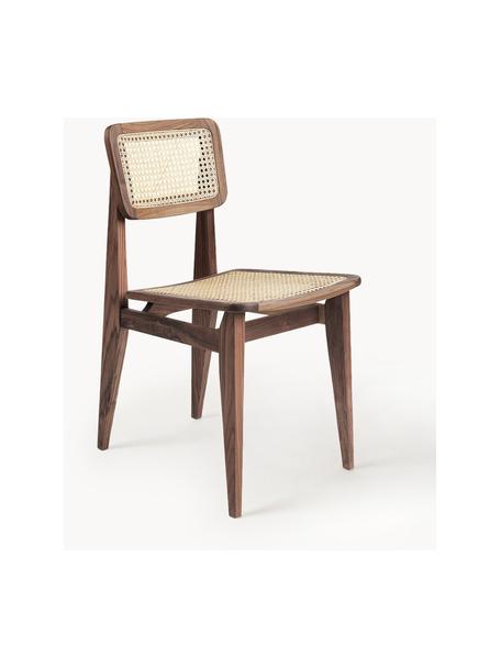 Holzstuhl C-Chair aus Walnussholz mit Wiener Geflecht, Gestell: Walnussholz, geölt, Walnussholz, Hellbeige, B 41 x T 53 cm