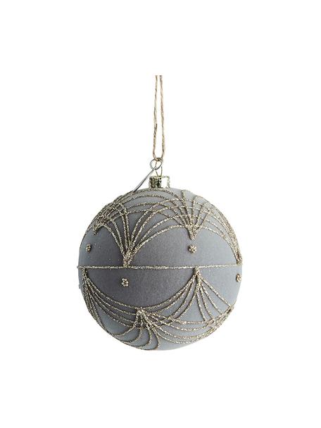 Breukvaste kerstballen Jalia 2 stuks, Grijs, goudkleurig, Ø 8 x H 8 cm