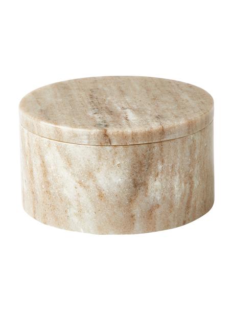 Marmor-Schmuckkästchen Venice mit Deckel, Marmor, Beige, Travertine-Optik, Ø 13 x H 7 cm