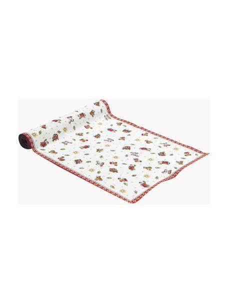 Runner con motivo natalizio Delight, 70% cotone, 30% poliestere, Bianco, rosso, fantasia, Larg. 49 x Lung. 143 cm