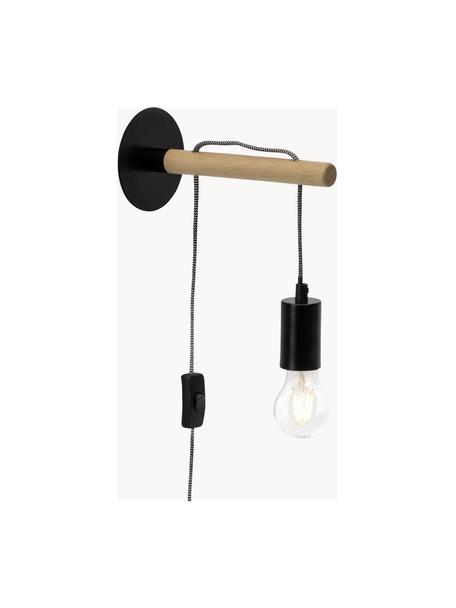 Aplique Jarbo, con enchufe, Estructura: madera, Cable: tela, Negro, madera clara, F 23 x Al 26 cm