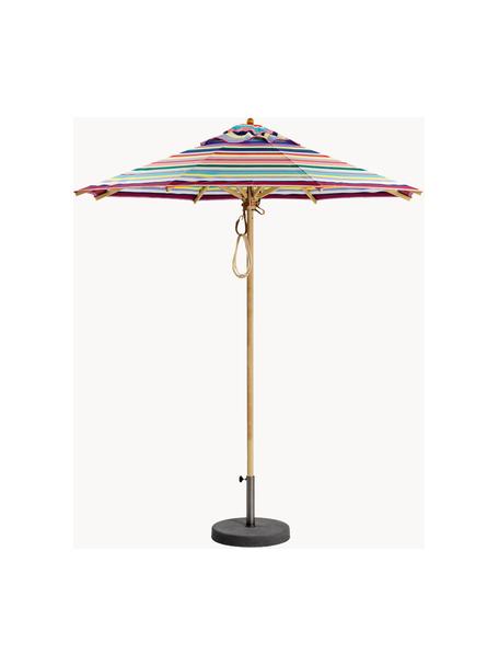 Handgemaakte ronde parasol Klassiker meerkleurig met katrol, verschillende formaten, Meerkleurig, helder hout, Ø 210 x H 251 cm