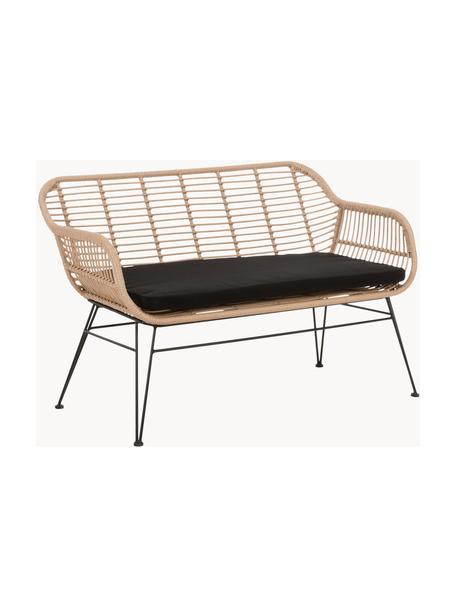 Banco de mimbre Costa, Asiento: red de polietileno, Estructura: metal con pintura en polv, Marrón claro, negro, An 126 x Al 81 cm