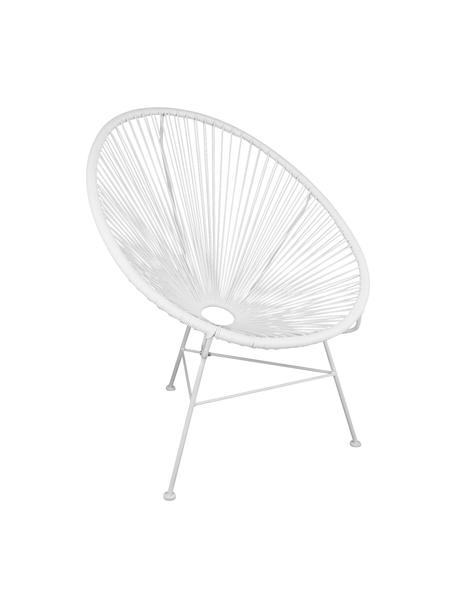 Loungefauteuil Bahia van kunststoffen vlechtwerk, Zitvlak: kunststof, Frame: gepoedercoat metaal, Wit, B 81 x D 73 cm